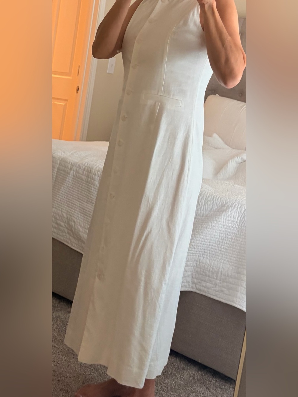 Ann Taylor White Linen Sleeveless Button-Front Midi Dress - Picture 3 of 6